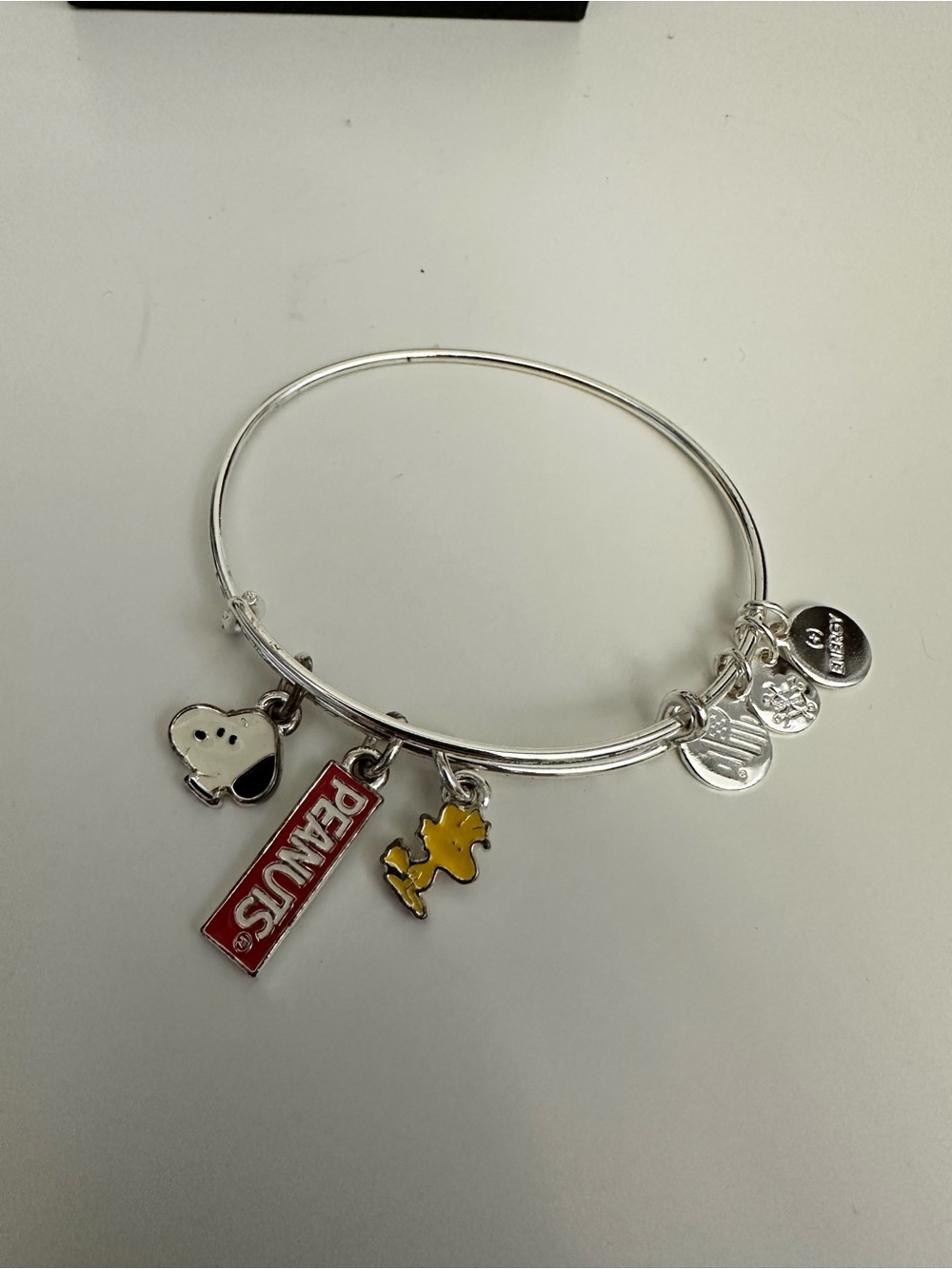 Alex and Ani X PEANUTS Charm Bangle Bracelet Silver Tone-Snoopy & Woodstock